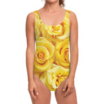 Yellow Rose Print One Piece Swimsuit