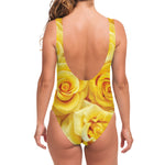 Yellow Rose Print One Piece Swimsuit