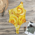 Yellow Rose Print One Shoulder Bodysuit