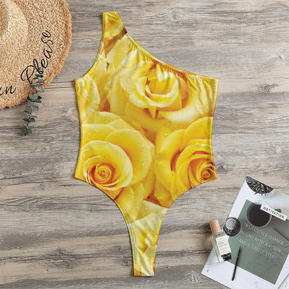 Yellow Rose Print One Shoulder Bodysuit