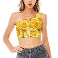 Yellow Rose Print One Shoulder Crop Top