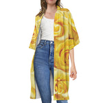 Yellow Rose Print Open Front Beach Cover Up
