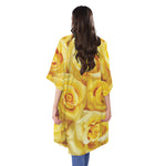 Yellow Rose Print Open Front Beach Cover Up