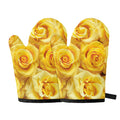 Yellow Rose Print Oven Mitts