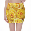 Yellow Rose Print Pencil Mini Skirt