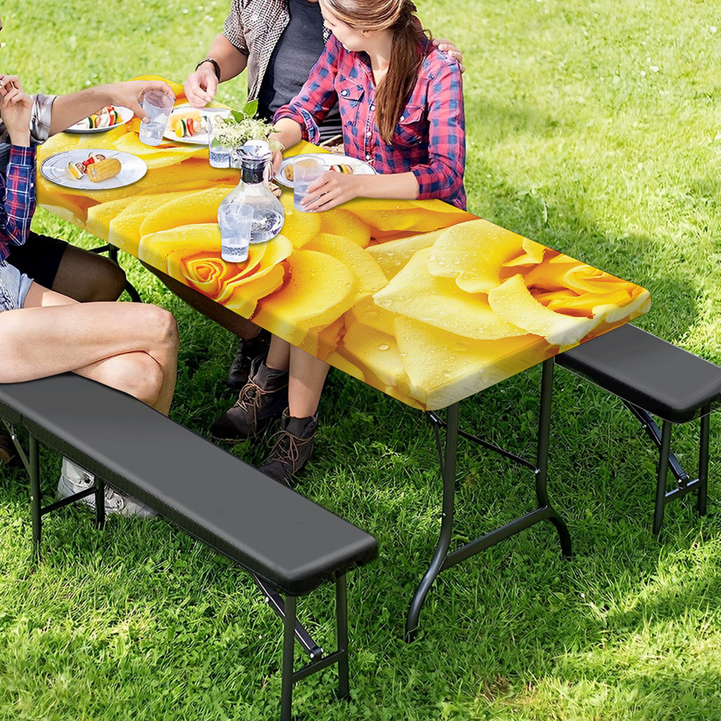 Yellow Rose Print Picnic Table Cover