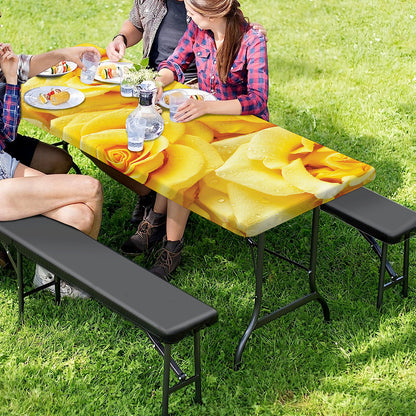 Yellow Rose Print Picnic Table Cover