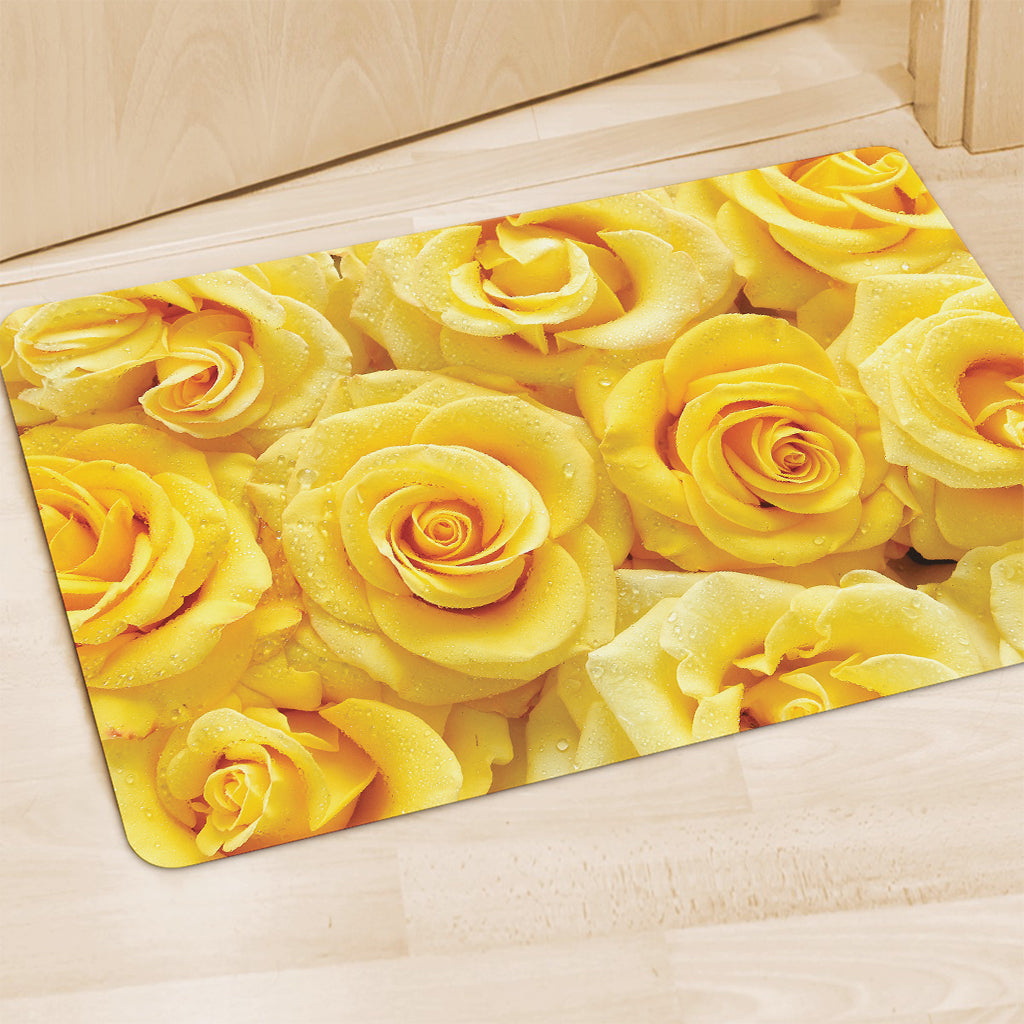 Yellow Rose Print Polyester Doormat
