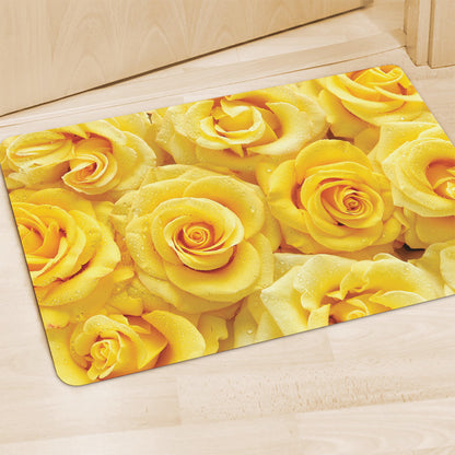 Yellow Rose Print Polyester Doormat