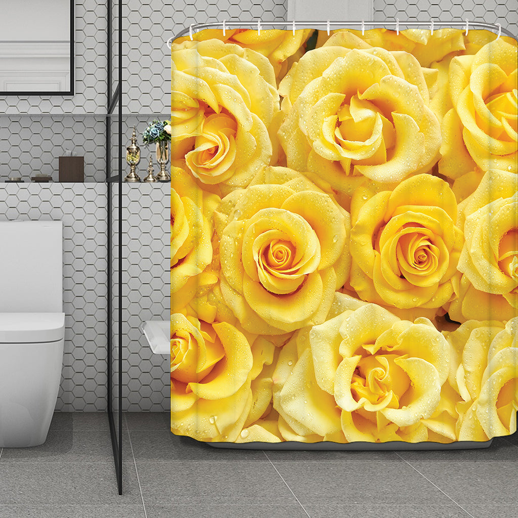 Yellow Rose Print Polyester Shower Curtain