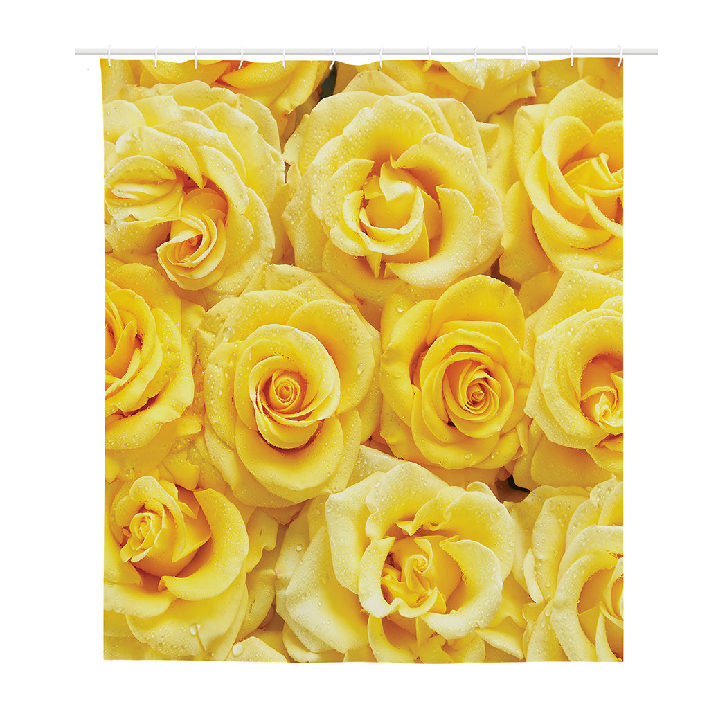 Yellow Rose Print Polyester Shower Curtain