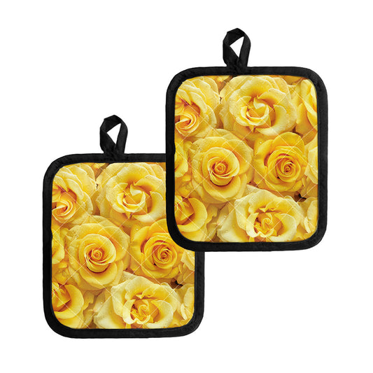 Yellow Rose Print Pot Holders
