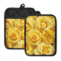 Yellow Rose Print Pot Holders With Pocket
