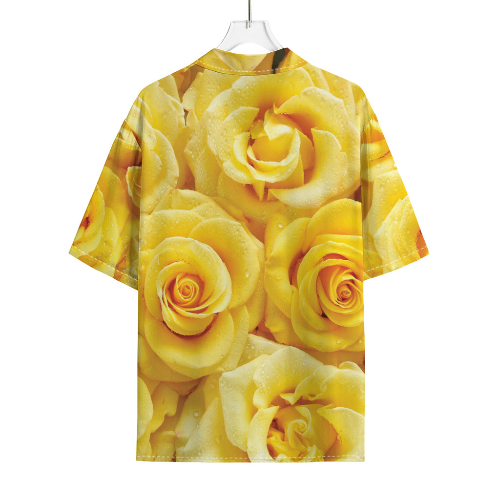 Yellow Rose Print Rayon Hawaiian Shirt