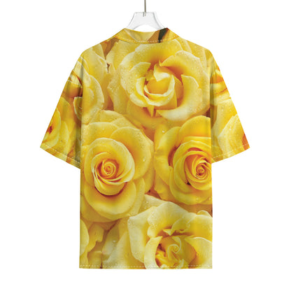 Yellow Rose Print Rayon Hawaiian Shirt