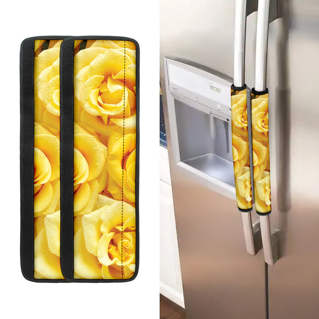 Yellow Rose Print Refrigerator Handle Covers