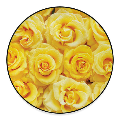 Yellow Rose Print Round Floor Mat