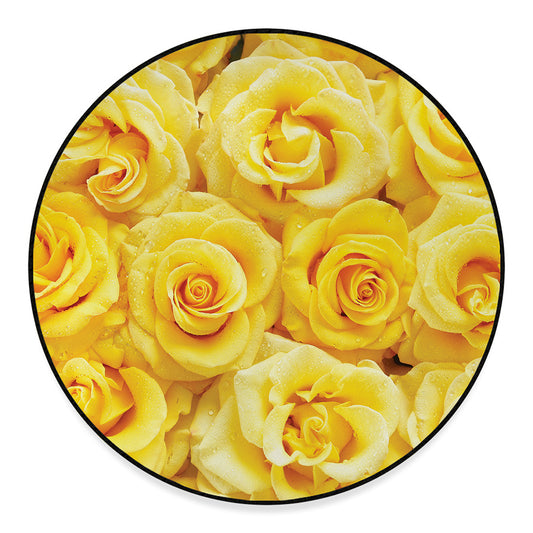 Yellow Rose Print Round Floor Mat