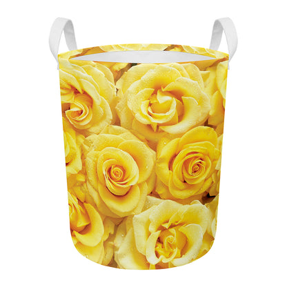 Yellow Rose Print Round Laundry Basket