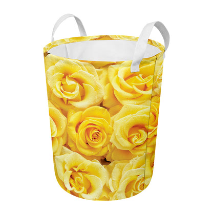 Yellow Rose Print Round Laundry Basket