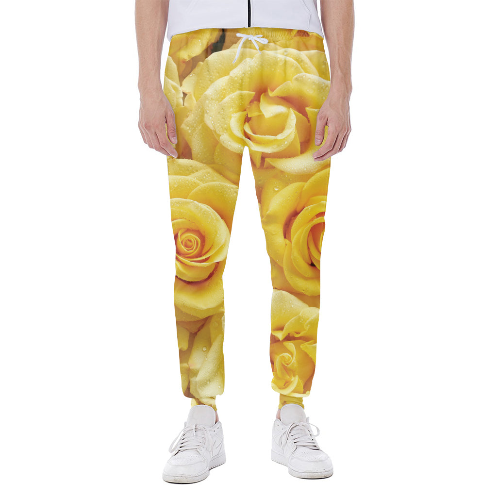 Yellow Rose Print Scuba Joggers