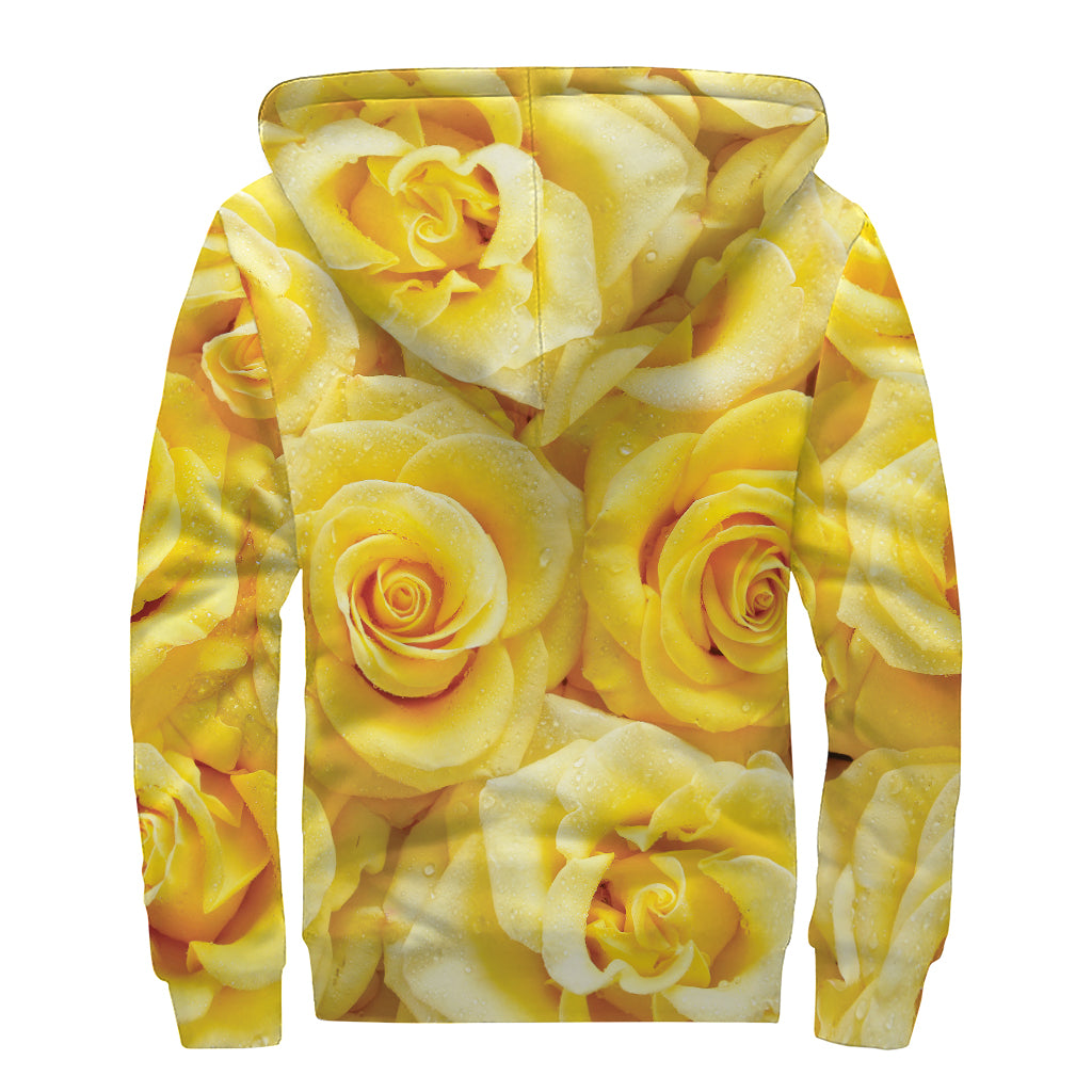 Yellow Rose Print Sherpa Lined Zip Up Hoodie