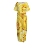Yellow Rose Print Short Sleeve Long Nightdress