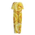 Yellow Rose Print Short Sleeve Long Nightdress
