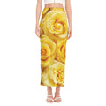 Yellow Rose Print Side Slit Maxi Skirt