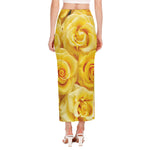 Yellow Rose Print Side Slit Maxi Skirt