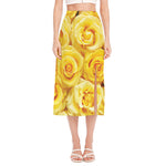 Yellow Rose Print Side Slit Midi Skirt