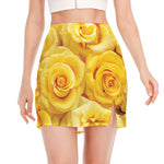 Yellow Rose Print Side Slit Mini Skirt