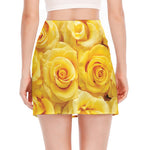 Yellow Rose Print Side Slit Mini Skirt