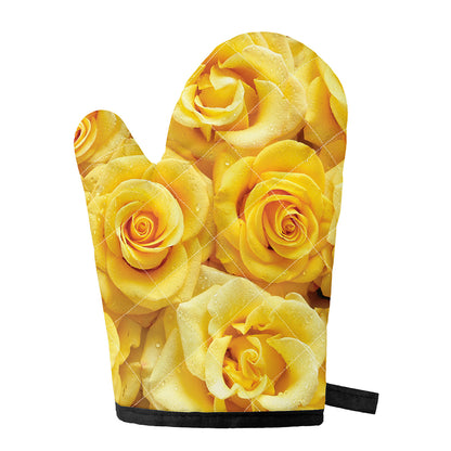 Yellow Rose Print Single Oven Mitt