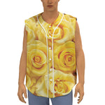 Yellow Rose Print Sleeveless Baseball Jersey