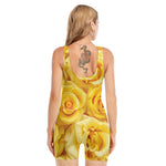 Yellow Rose Print Sleeveless One Piece Swimsuit