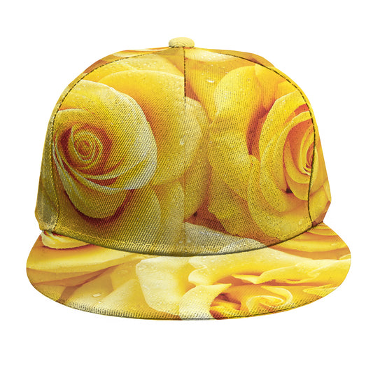 Yellow Rose Print Snapback Cap