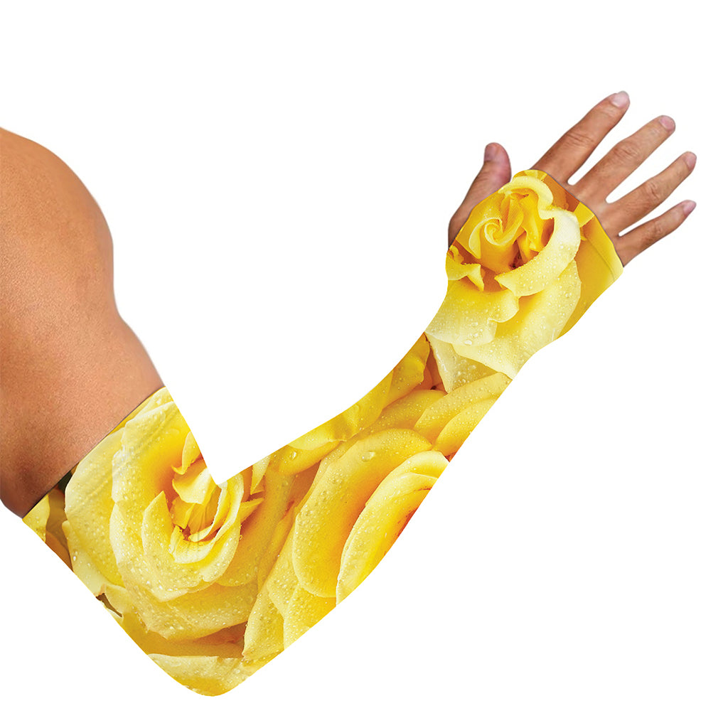 Yellow Rose Print Sun Protection Arm Sleeves