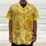 Yellow Rose Print Textured Short Sleeve Shirt