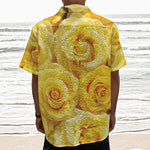 Yellow Rose Print Textured Short Sleeve Shirt