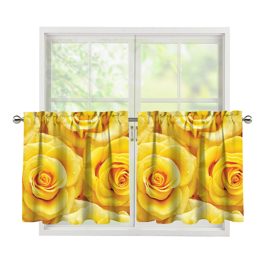Yellow Rose Print Tier Curtains