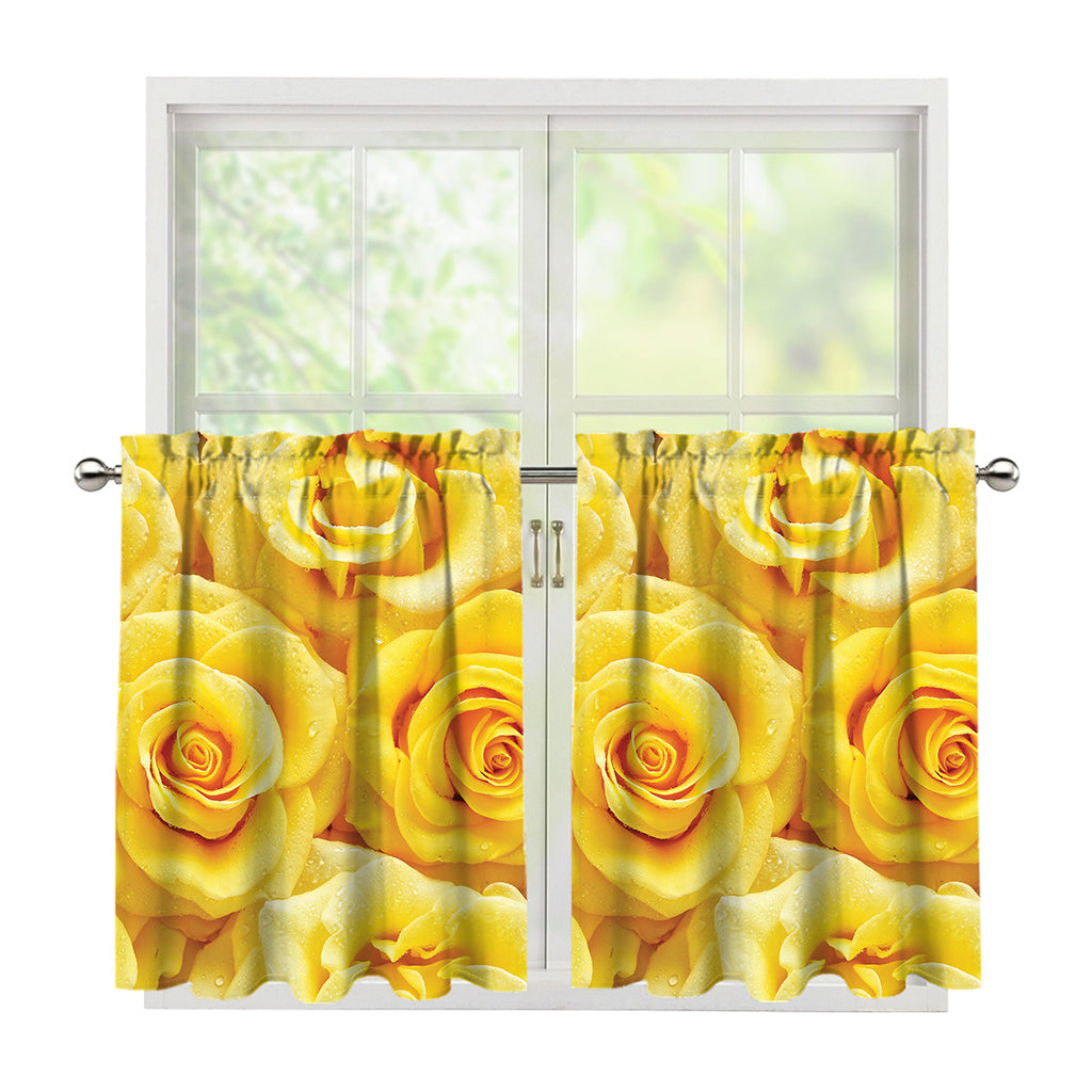 Yellow Rose Print Tier Curtains