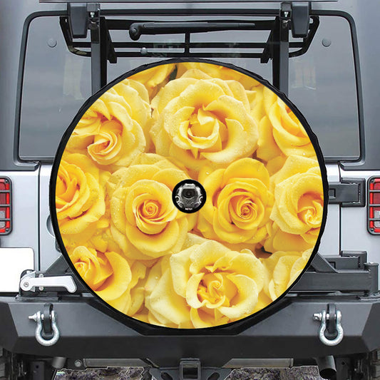 Yellow Rose Print Tire Cover With Camera Hole
