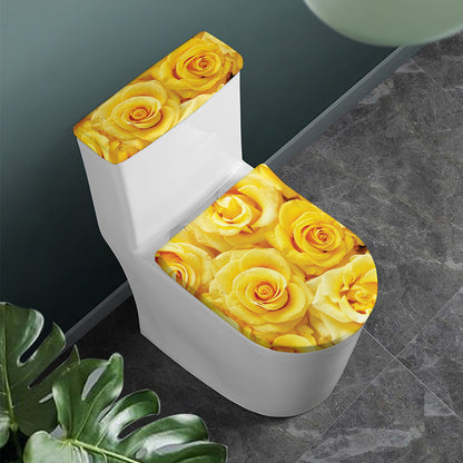 Yellow Rose Print Toilet Lid And Tank Cover Set