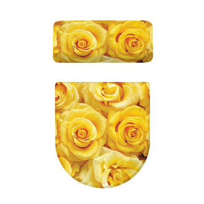 Yellow Rose Print Toilet Lid And Tank Cover Set