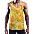 Yellow Rose Print Men's Workout Tank Top