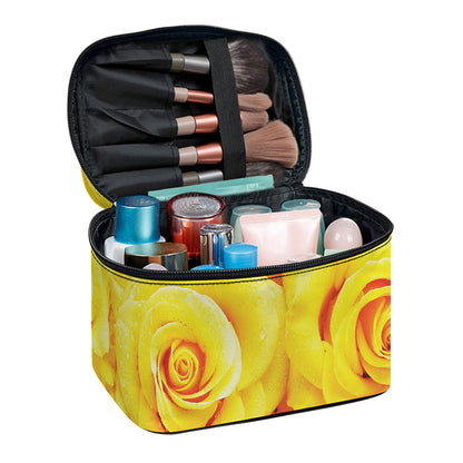 Yellow Rose Print Travel Makeup Bag