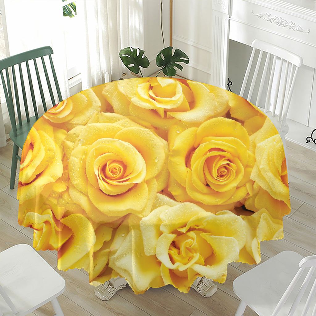 Yellow Rose Print Waterproof Round Tablecloth