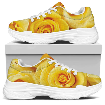 Yellow Rose Print White Chunky Shoes