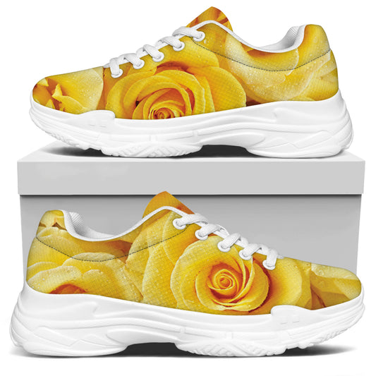 Yellow Rose Print White Chunky Shoes